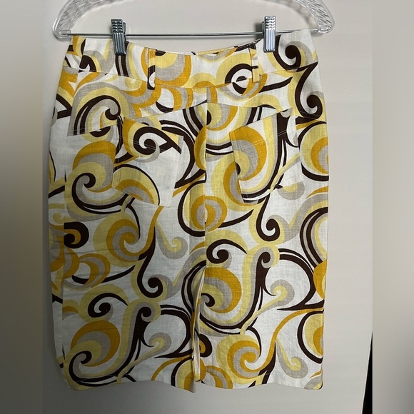 Harvé Benard Women’s Petite Linen Skirt, Yellow/Brown Geometric Pattern; Size 6P - Picture 6 of 11